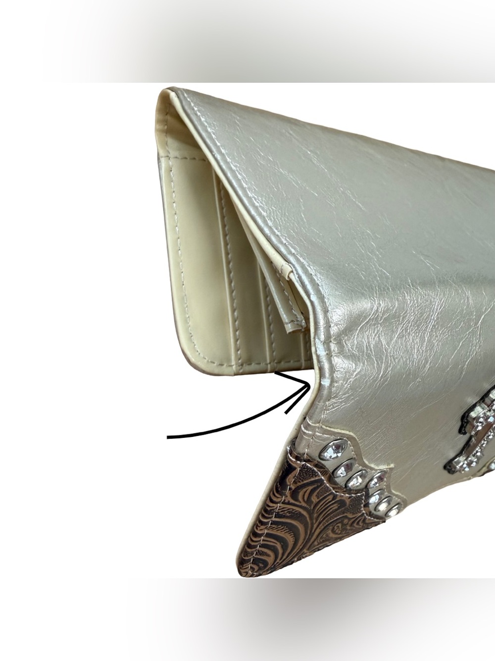 Y2K Faux Leather Western Cross Rhinestone Gold Wallet - Picture 7 of 7